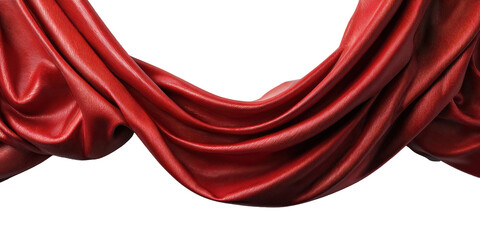 Red Fabric Drape Isolated Shiny Textile with Waves and Folds on Transparent Background