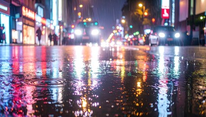Obraz premium Rainy night city street reflections