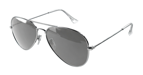 Aviator sunglasses, light gray lenses, metallic frame