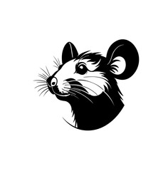 Vector illustration of a minimalist black and white rat head logo design. Modern animal emblem with clean lines, perfect for mascot, branding, or symbol.