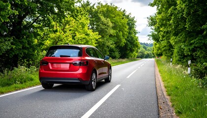 Fototapeta premium Red car on a country road (2)