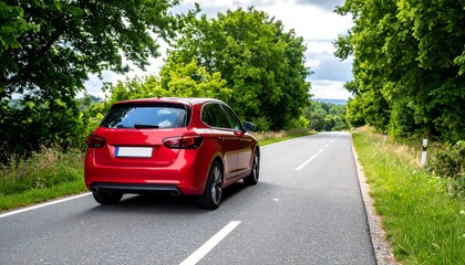 Fototapeta premium Red car on a country road (3)