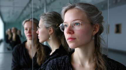 Split personality conflict: mental fracture, identity division, inner paradox, emotional split, cognitive rift, dissociative state, internal clash, dual persona, self contrast psychological dissonance