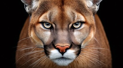 Cougar face starring with intense gaze on dark background