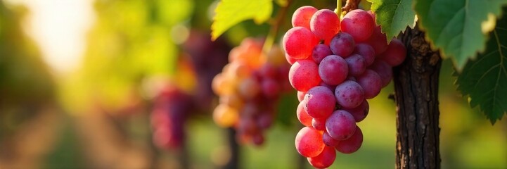 Close-up view of ripe, sun-drenched wine grapes hanging on the vine, ready for harvest Vibrant colors and textures showcase the bounty of the vineyard , grapes on vine, wine production