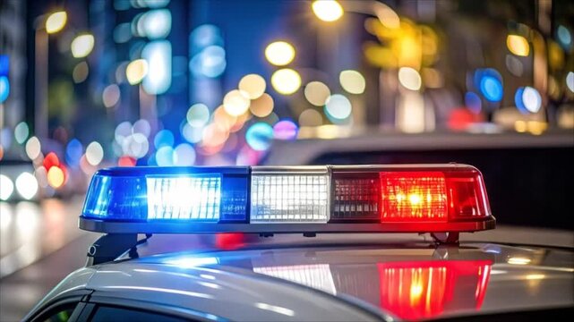 Police car lights night city
