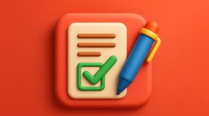Colorful 3D checklist icon with a pen symbolizing organization and productivity