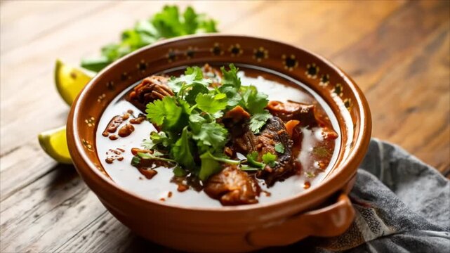 Spicy meat stew in clay pot