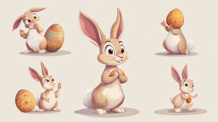 Cartoon-style Easter bunny character set for holiday posters and designs