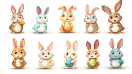 Cartoon-style Easter bunny character set for holiday posters and designs