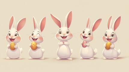 Cartoon-style Easter bunny character set for holiday posters and designs