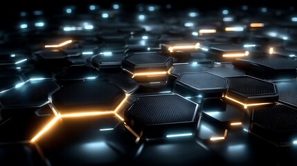 Obraz premium Modern tech hexagonal grid glowing lights high resolution image