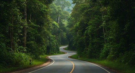 Fototapeta premium Winding Road Through a Green Forest.