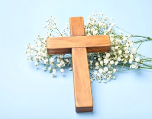Wooden cross with flowers