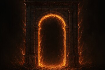 Obraz premium Mysterious fiery ancient stone portal.