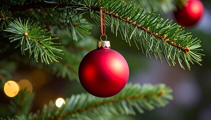 Fototapeta premium Red Christmas ornament on a tree branch