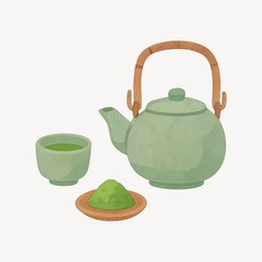 Green tea set illustration