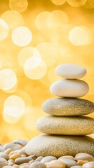 Serene Stacked Stones Golden Bokeh Background Peaceful Zen Spa Relaxation