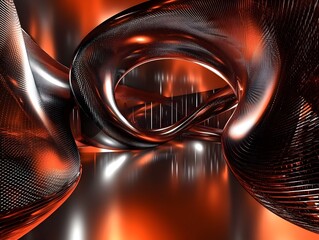 Abstract Metallic Swirls Orange and Black 3D Render