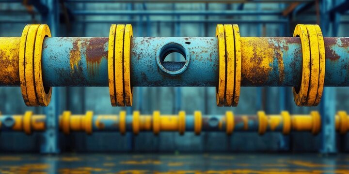 This close-up shot features weathered industrial pipes in a factory setting.