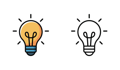 Illustration of Two Light Bulbs Concept of Ideas, One in Color and One Black and White