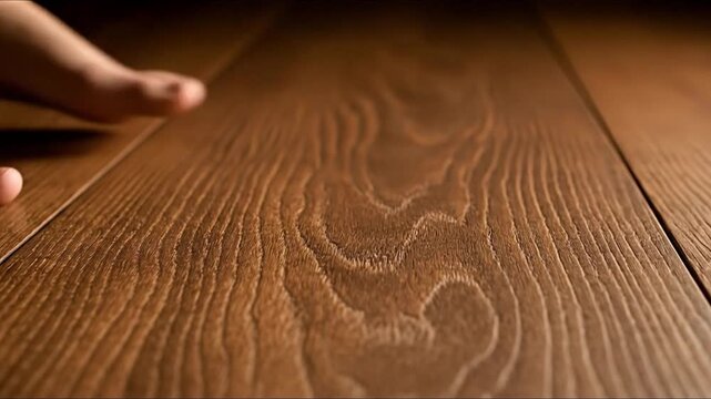 Close-up of a wooden floor with a rich grain pattern, showcasing a warm and natural texture.