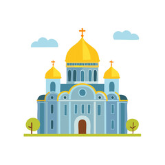 Fototapeta premium Cartoon Illustration of Eastern European Style Cathedral with Golden Domes