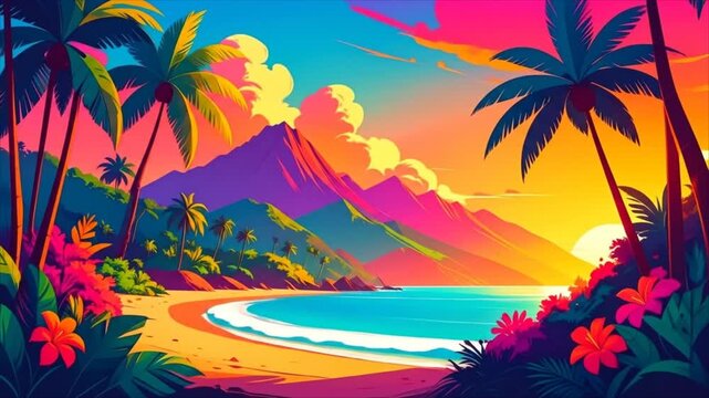 Tropical beach sunset vivid landscape