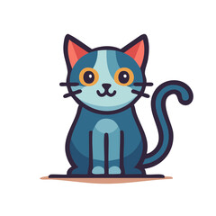 Obraz premium Cute friendly blue cartoon cat illustration sitting happy with a sweet smile