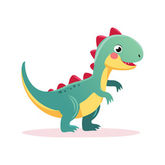 Cute cartoon dinosaur illustration smiling and looking towards the viewer.