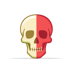 Obraz premium Stylized cartoon skull with vibrant red and light cream contrasting split color design element