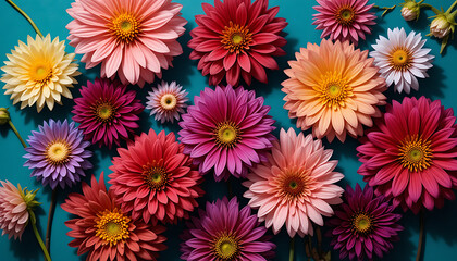 Obraz premium Vibrant Colorful Gerbera Daisy Flowers Flat Lay.