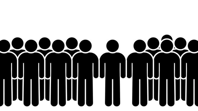 people appear and form a crowd, unity of people together, team, group stick figures stickman