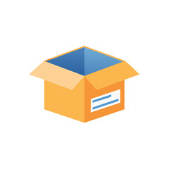 Isometric Style Open Empty Orange Cardboard Box Isolated on White Background