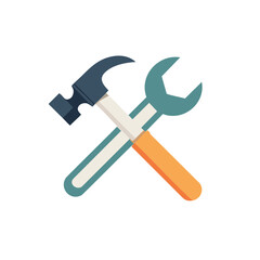 Stylized Crossed Hammer and Wrench Icon for Repair and Construction