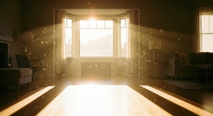 Sunlit Living Room with Dust Motes Dancing in the Light Beams