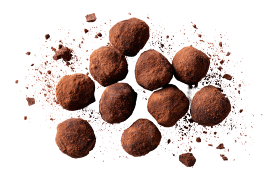 Chocolate truffles nestled in cocoa powder