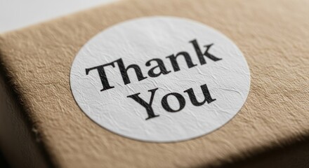 Thank You Sticker on Textured Brown Box, Close-Up Appreciation Gift
