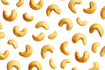 Cashew nuts scattered on black background, pixelated design