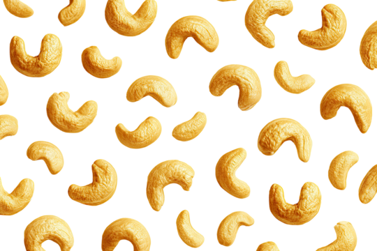 Cashew nuts scattered on black background, pixelated design