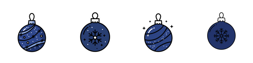 Fototapeta premium Christmas ornaments in blue color with decorative designs and textures 