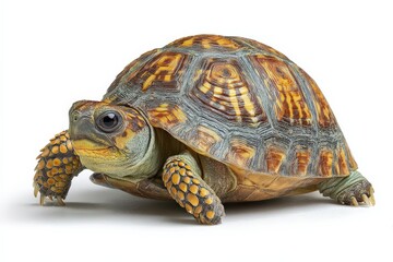 Fototapeta premium Colorful Turtle with Intricate Shell Patterns Crawling on Light Background