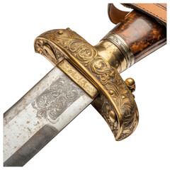 Antique Sword: A detailed close-up of an antique sword, showcasing intricate metalwork and ornate design, a relic of historical weaponry, with a focus on the blade's texture and the decorative hilt.