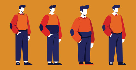 Modern Male Character Illustration Set – Standing Man, Casual Outfit, Flat Design, People Vector Clipart
