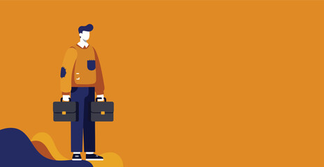 Modern Businessman Illustration – Double Briefcase, Office Worker, Flat Character, Professional, Vector Clipart