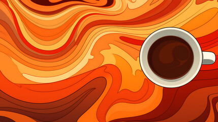 Coffee cup placed on vibrant abstract background with swirling patterns in warm tones, creating a visually striking and inviting atmosphere for beverage lovers