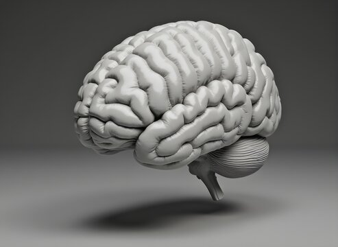 Human Brain Anatomy in Grayscale 3D Rendering