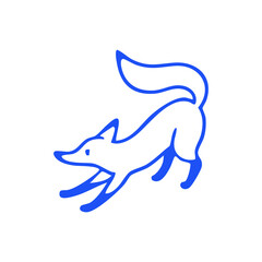 Simple blue line drawing of a playful fox
