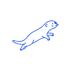 Blue line drawing of a jumping otter