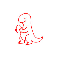 Obraz premium Cute red outline dinosaur holding a simple egg